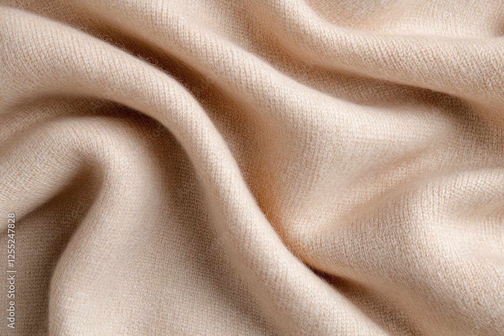 Poster rich cashmere fabric in warm beige showcases subtle folds that form an organic, flowing pattern, add