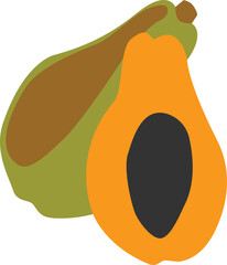 Isolated papaya. Two halves of papaya fruit with seeds isolated on white background with clipping path