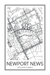 Obraz premium Printable downtown road map poster of the USA city of NEWPORT NEWS on solid white background with city name