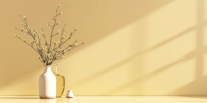 Fototapeta A minimalist design with a soft butter yellow background, Simple geometric patterns and smooth textures, Modern minimalist style