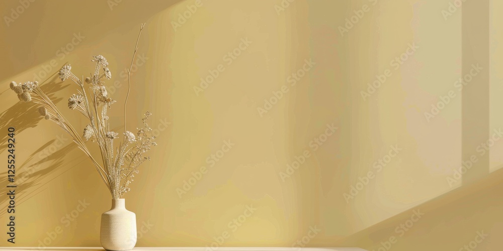 Poster a minimalist design with a soft butter yellow background, simple geometric patterns and smooth textu
