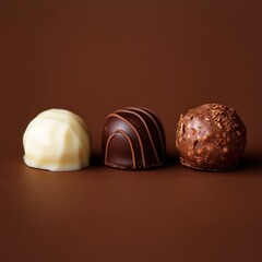 Fototapeta premium Delicious assorted chocolates on brown background