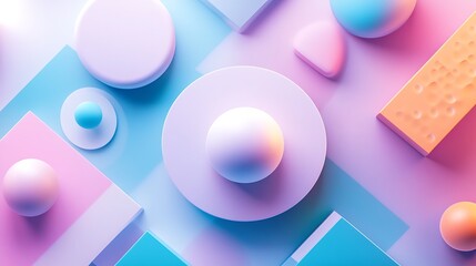 Abstract geometric shapes, pastel colors, 3D design.  Possible use for a modern graphic design or digital art