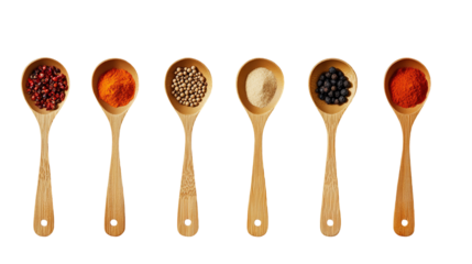 Wooden Spoons with a Variety of Colorful Spices Arrayed – Culinary Arts and Food Ingredients Concept