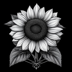Stunning black and white sunflower artwork showcasing intricate details and natural beauty in a classic design. Generative AI