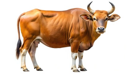 Stunning photorealistic banteng, isolated on a clean background; high-resolution wildlife image.