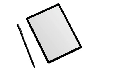 A sleek tablet PC with a pen on a transparent background