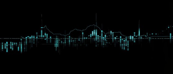 Market analysis and financial data visualization with stock chart trends, showing digital technology impacts on investment decisions and trading strategies.