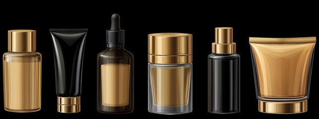 Obraz premium Luxury Cosmetic Packaging Collection on Black Background