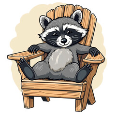 A raccoon is sitting in a wooden chair.