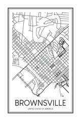 Printable downtown road map poster of the USA city of BROWNSVILLE on solid white background with city name