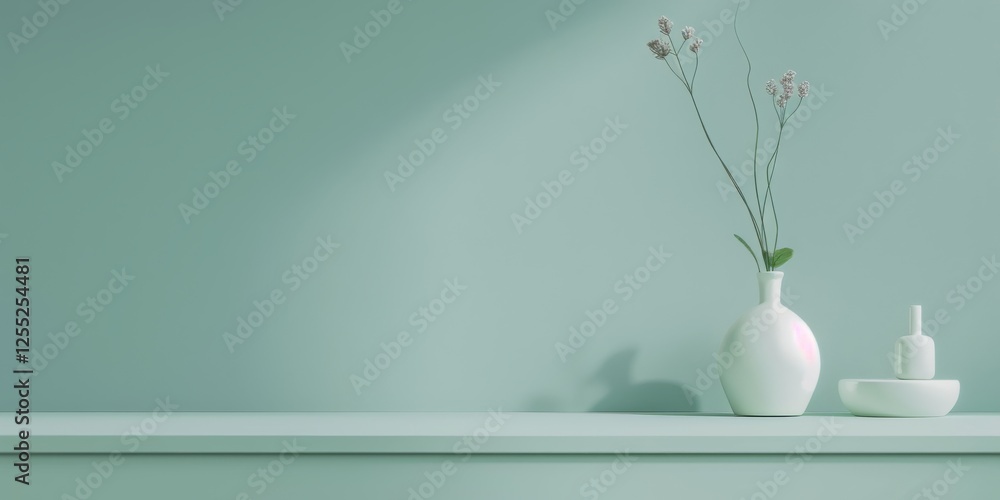 Poster a minimalist design with a soft mint green background, clean lines and minimalistic elements, modern