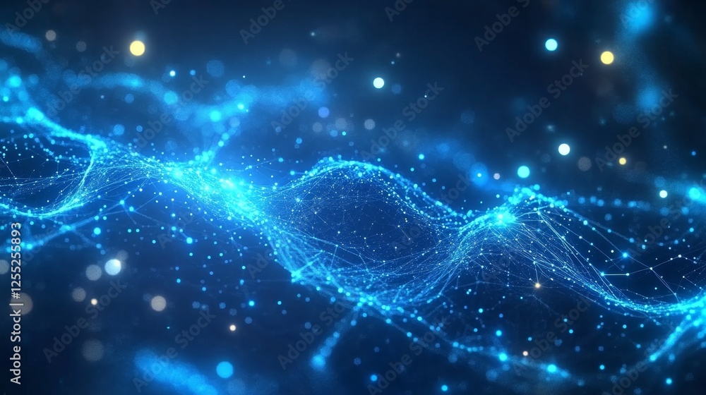 Poster a glowing blue digital business graph with futuristic data points and trend lines, representing ai-d