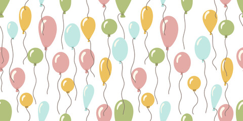 Hand drawn vector pattern of colorful balloons floating on a white background for festive designs vector illustration