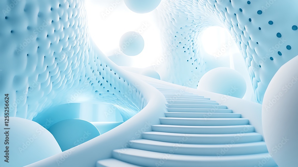 Poster abstract futuristic spiral staircase in a light blue environment. possible use for interior design, 