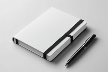 Naklejka premium Blank White Notebook and Pen - Modern Office Supplies