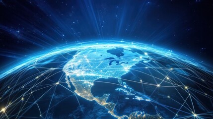 Global Connection: Network of Light Around Earth with North America View