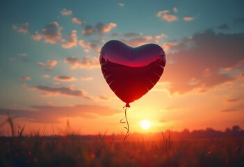 Romantic Balloon in Vibrant Evening Sky