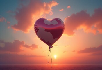 Fototapeta premium Heart-Shaped Balloon Against Golden Twilight