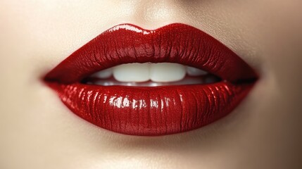 Obraz premium woman mouths with red glossy lips isolated on transparent background