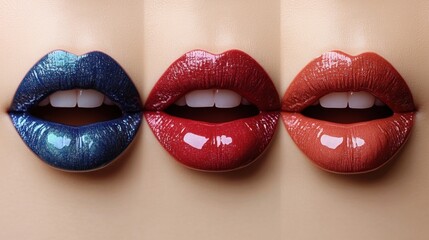 Obraz premium woman mouths with red glossy lips isolated on transparent background