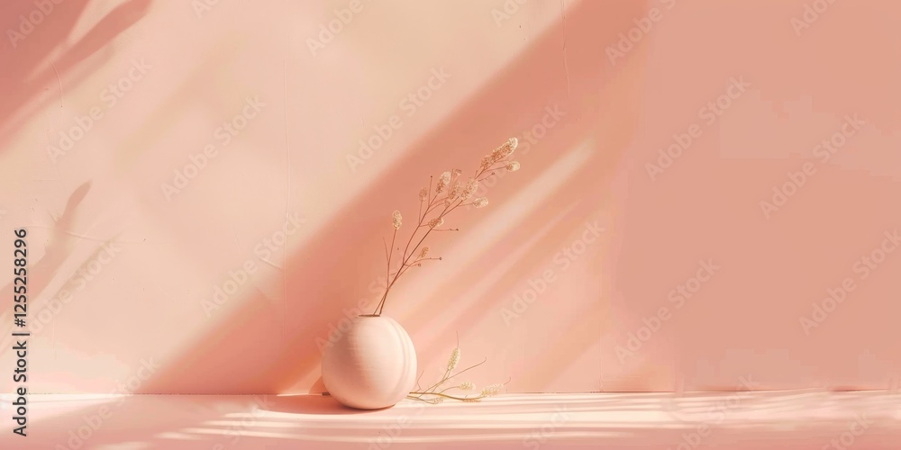 Poster a minimalist design with a soft salmon pink background, subtle lines and smooth contrasts, contempor