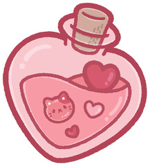 Mini cat and love potion in a heart-shaped bottle