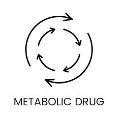 A multi arrow cycle icon in vector, symbolizing dynamic metabolic cycles or energy flow, with an editable stroke
