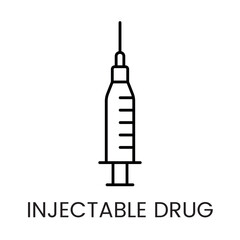 A syringe icon in vector, representing injectable drugs or vaccinations, with an editable stroke