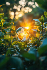 Fototapeta premium Celebrating Earth Day with a globe surrounded by nature in daylight