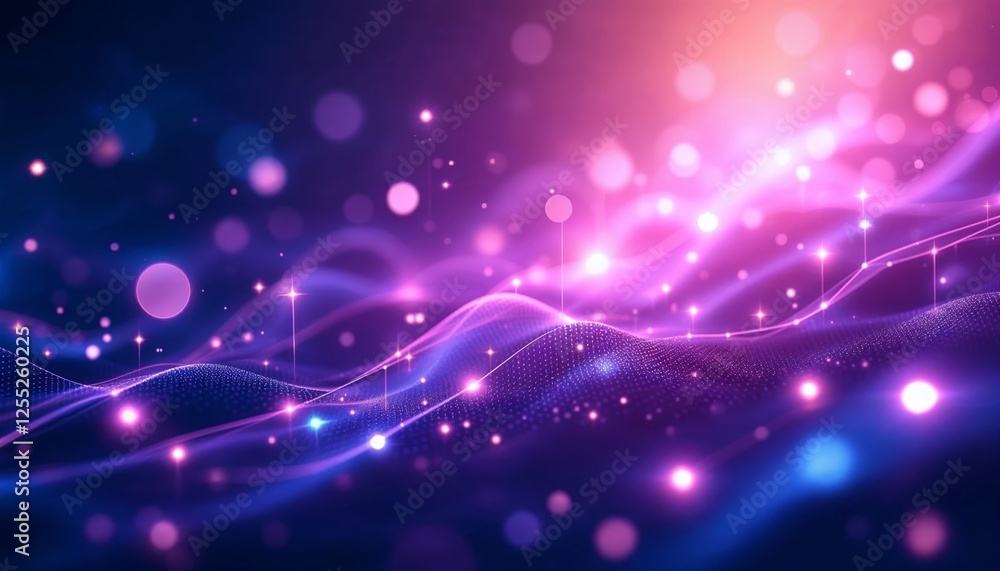 Poster luminous terrain an enchanting visualization of energy fields and digital particles
