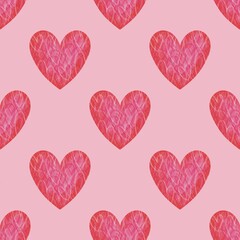 Seamless Pattern of Pink Hearts on a Light Pink Background