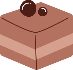 Square Slice of Chocolate Cake with Toppings Vector Illustration