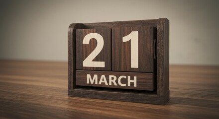 Vintage wooden desk calendar displaying march 21 with rustic charm