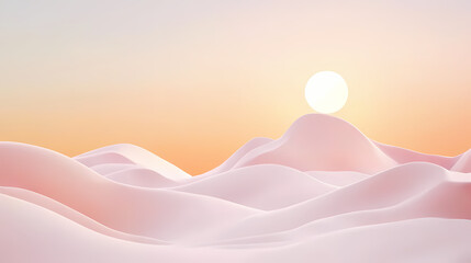 A flat desert landscape with sand dunes and the sun in a clear blue sky, a simple vector illustration with simple shapes and a minimalistic design