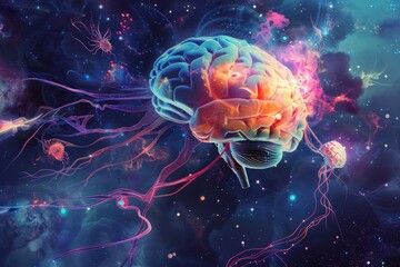 Exploration of Brain Functions and Neurotransmitters Through Conceptual Art Representing Complex Neural Activities in a Colorful Cosmic Environment