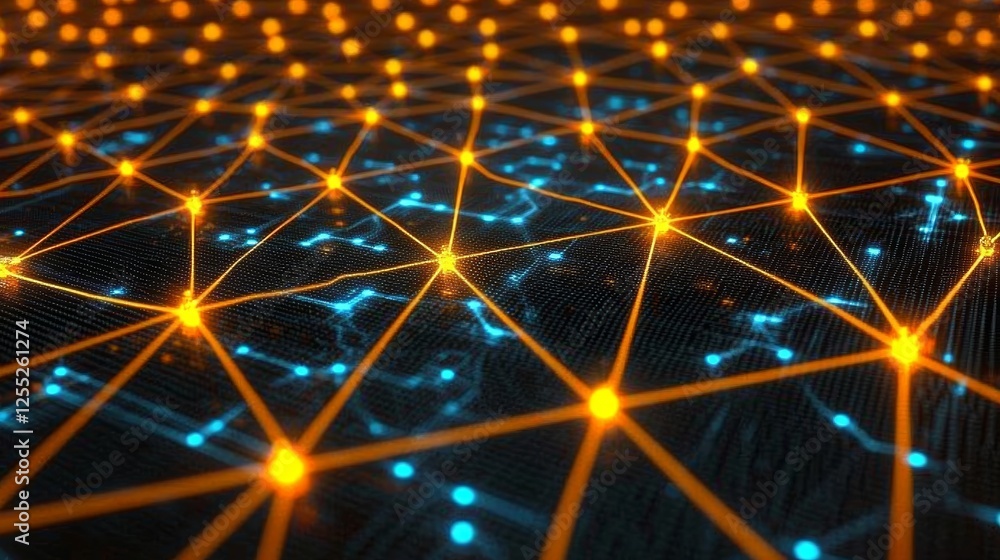 Aufkleber abstract data visualization turquoise graph lines, golden connected nodes, perspective view