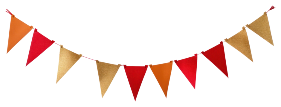 PNG Red and gold festival party bunting banner celebration triangular.