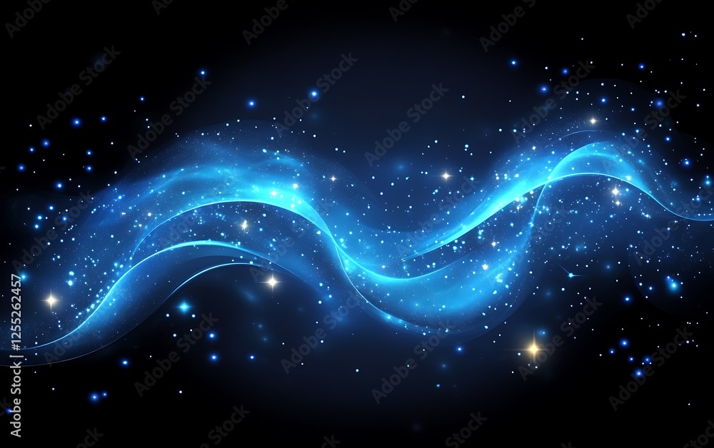 Poster Abstract blue light waves in dark space. Possible use Background design