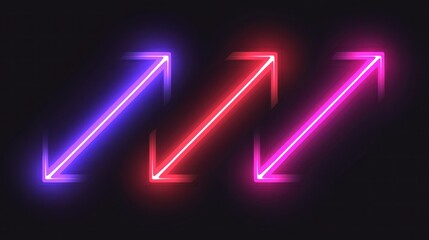 Neon arrows in vibrant colors illuminate a dark background, creating a dynamic visual effect
