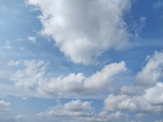 blue sky with cloudsclear blue sky with a few clouds. The sky is very bright and the clouds are scattered throughout. Natural background texture 