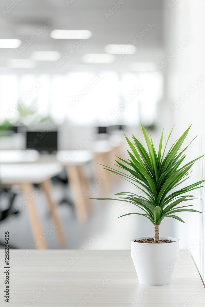 Aufkleber office interior featuring a green potted plant on a table, creating a serene work environment with d