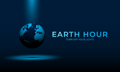 Earth hour day with turn off your lights text and blue dark color background design 