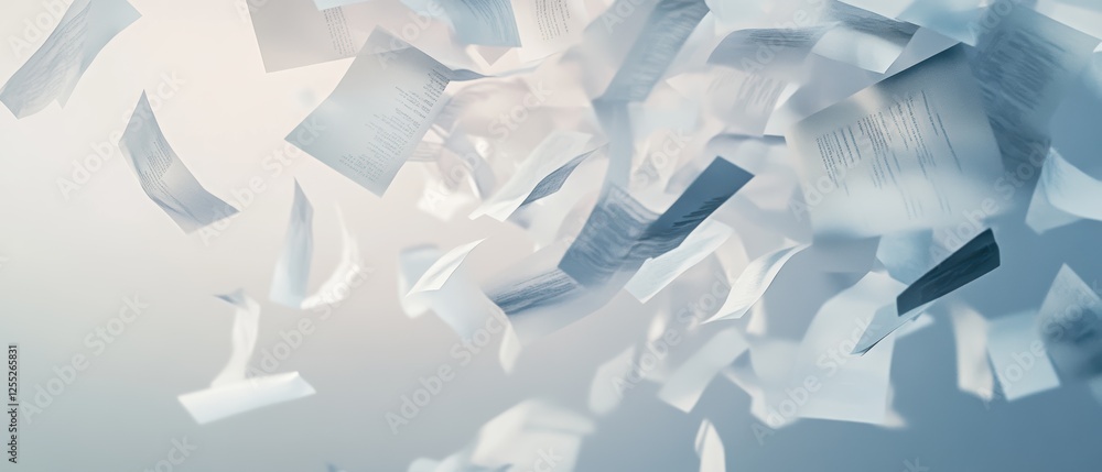 Aufkleber papers in motion symbolizing data loss during digital file transition or office workflow disruption.