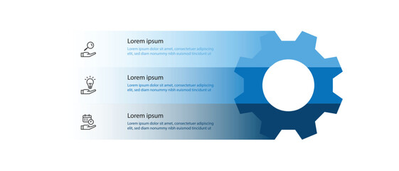 Business template infographic element with gear and 3 step layout suitable for business information and web presentation 