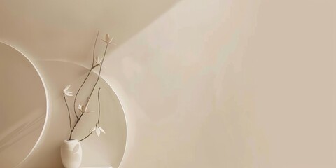 A minimalist layout with a muted beige background, Abstract shapes and clean lines, Contemporary minimalist aesthetic