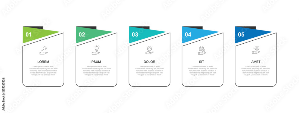 Aufkleber 5 step column infographic template with icons suitable for business information and web presentation 