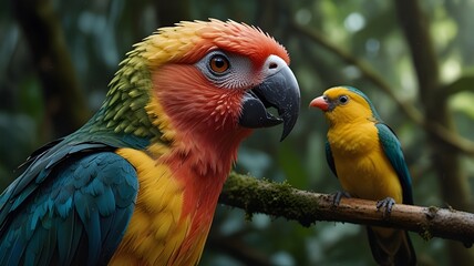Obraz premium Vibrant Tropical Bird: A Stunning Portrait of Nature's Colorful Beauty in the Lush Rainforest