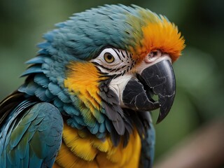 Fototapeta premium Vibrant Macaw Portrait Close-Up in Tropical Wildlife Setting