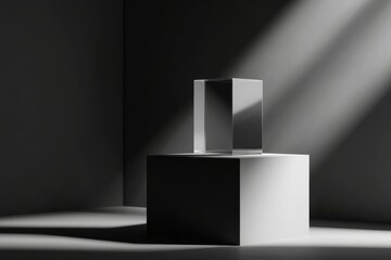 Modern Glass Cube Display Against Dark Background